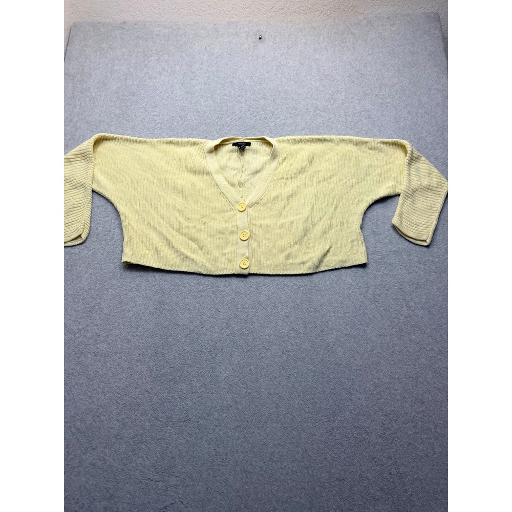 Forever 21 Womens Small Pale Yellow Cropped Knit Cardigan V-Neck Button Sweater